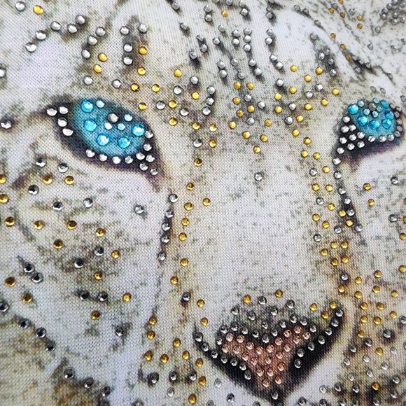 Sweet Gisele jeweled snow leopard print short sleeve shirt woman's size small - Picture 5 of 10